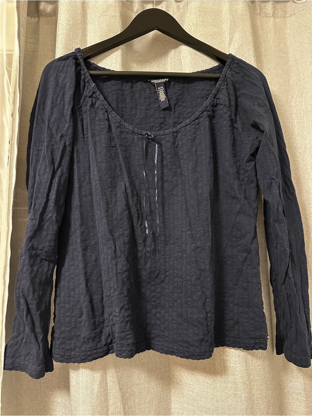 American Eagle Outfitters Navy Long Sleeve Peasant Top